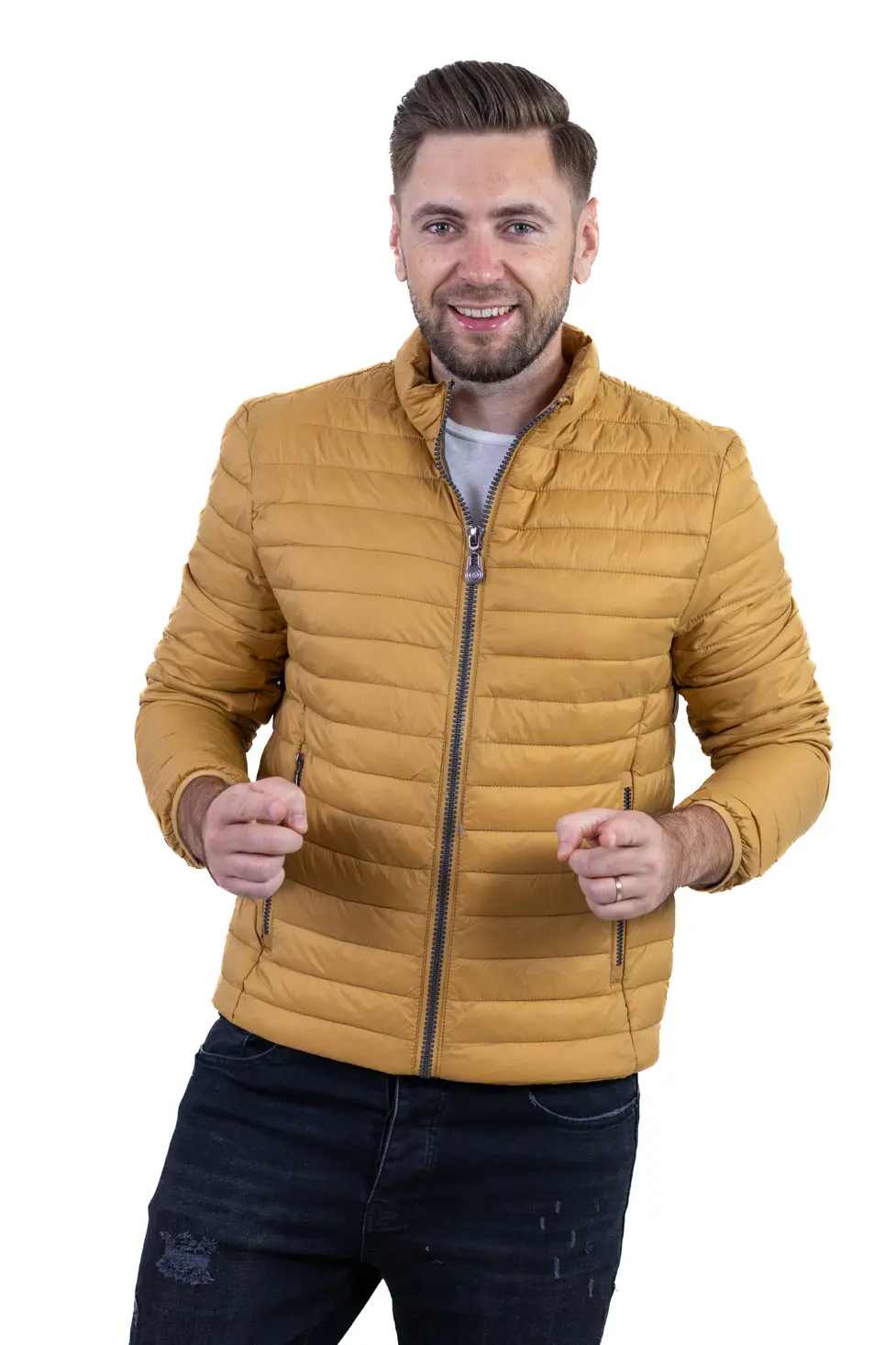 Jachete subtiri - Geacă ușoară matlasată muștar bărbați