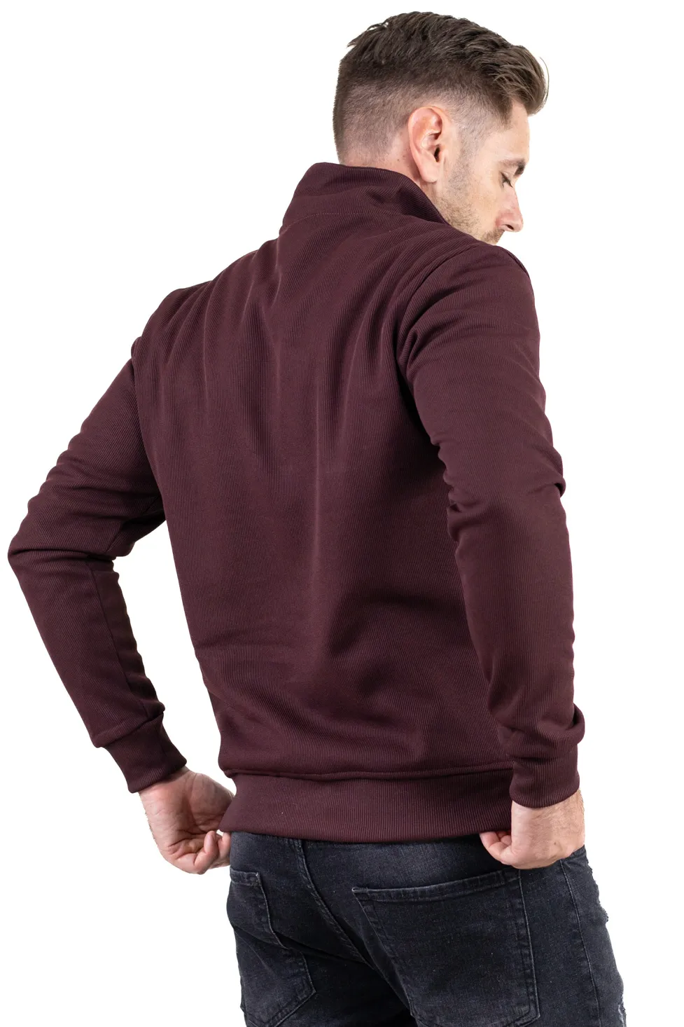 Hanorac bărbați cu fermoar și interior catifelat Plush bordo [6]