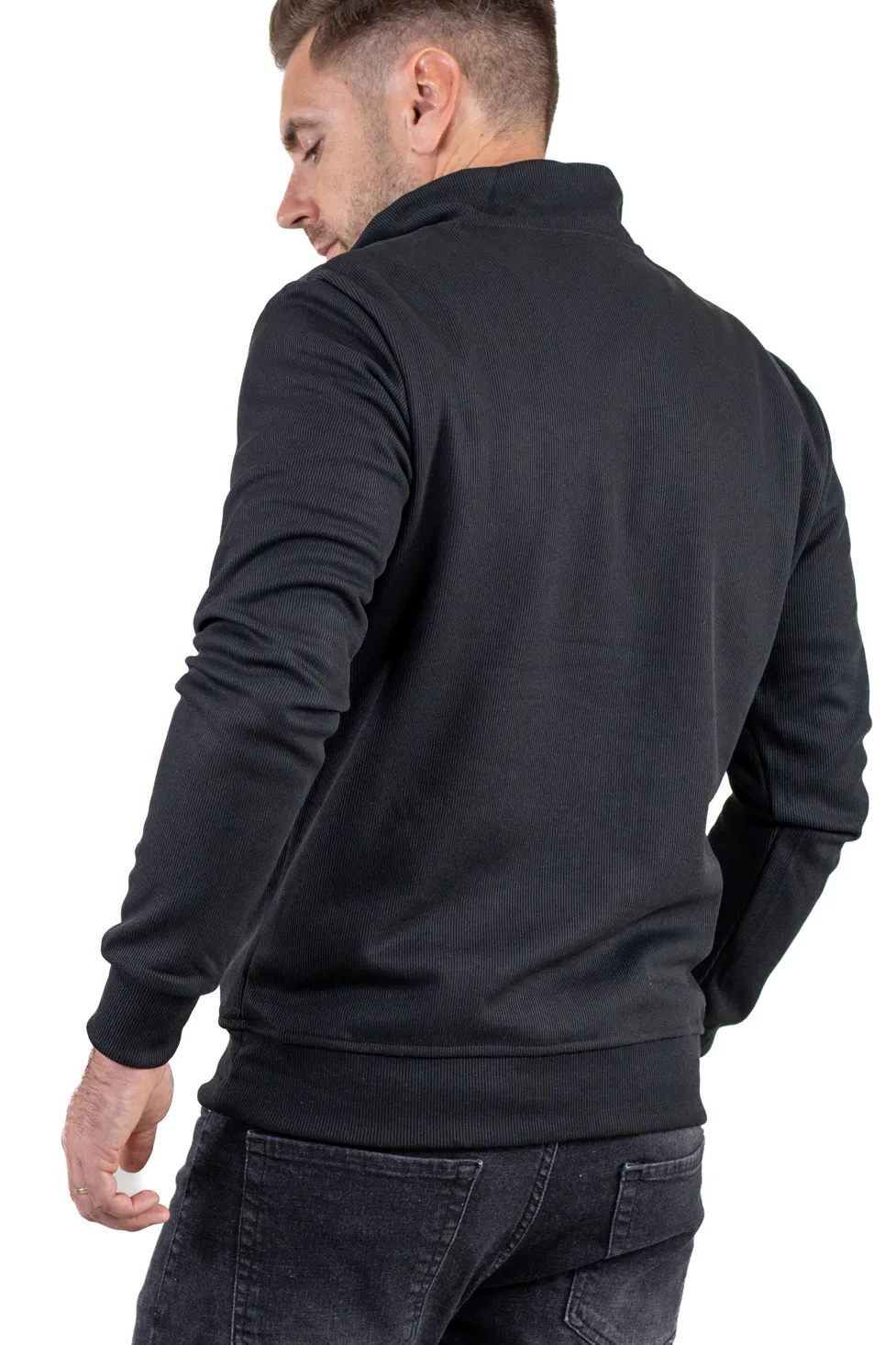 Hanorac bărbați cu fermoar și interior catifelat Plush negru [7]