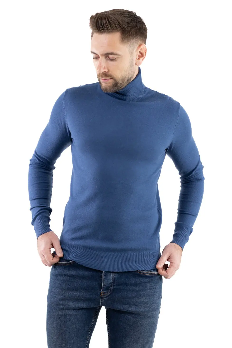 Promotii - Maleta barbati albastru denim cu guler inalt
