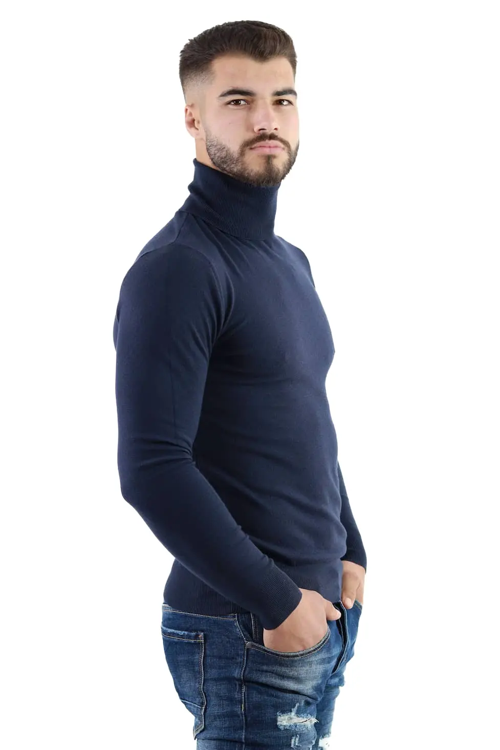 Maleta barbati bleumarin cu guler inalt [1]