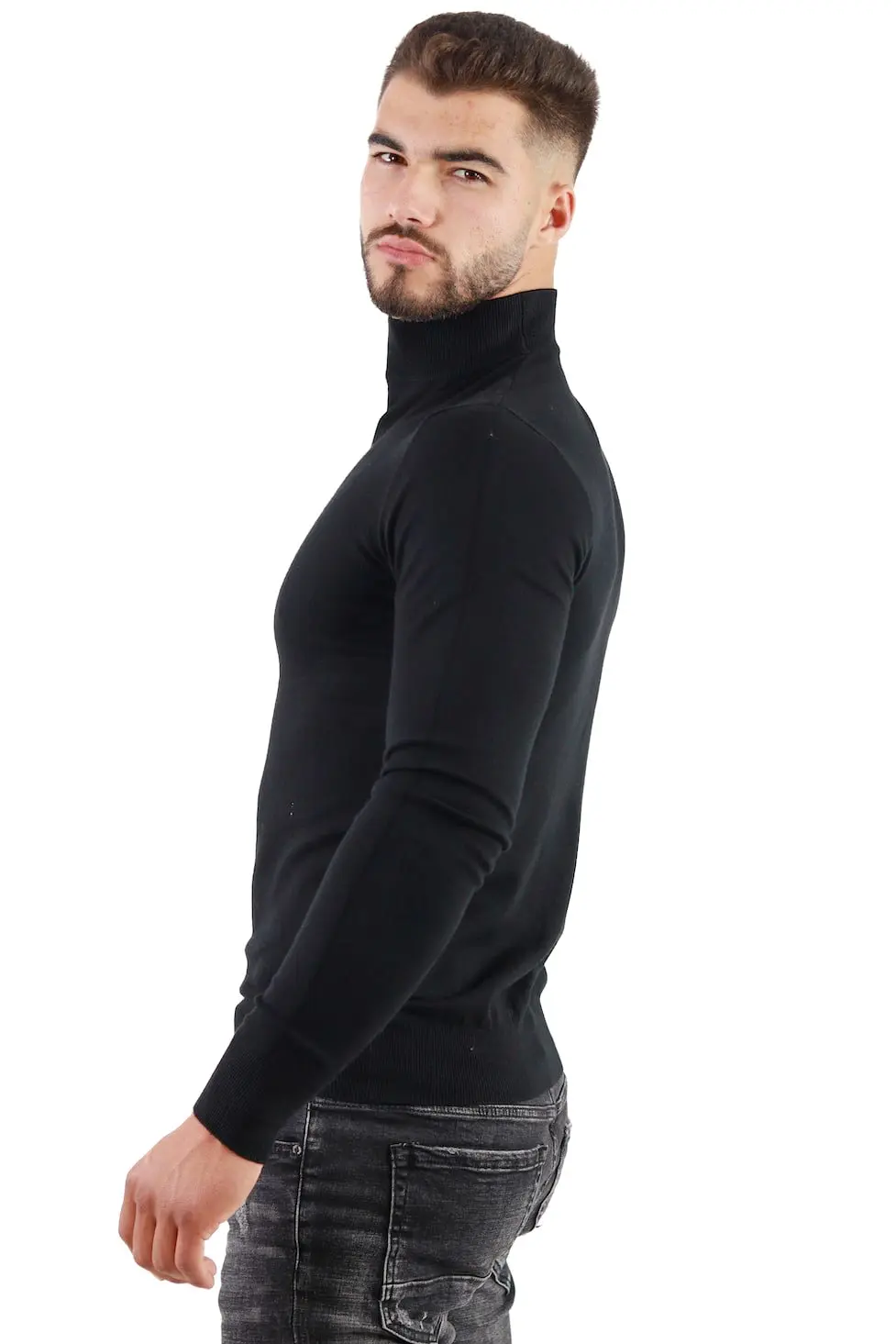 Maleta barbati cu guler semi inalt neagra [4]