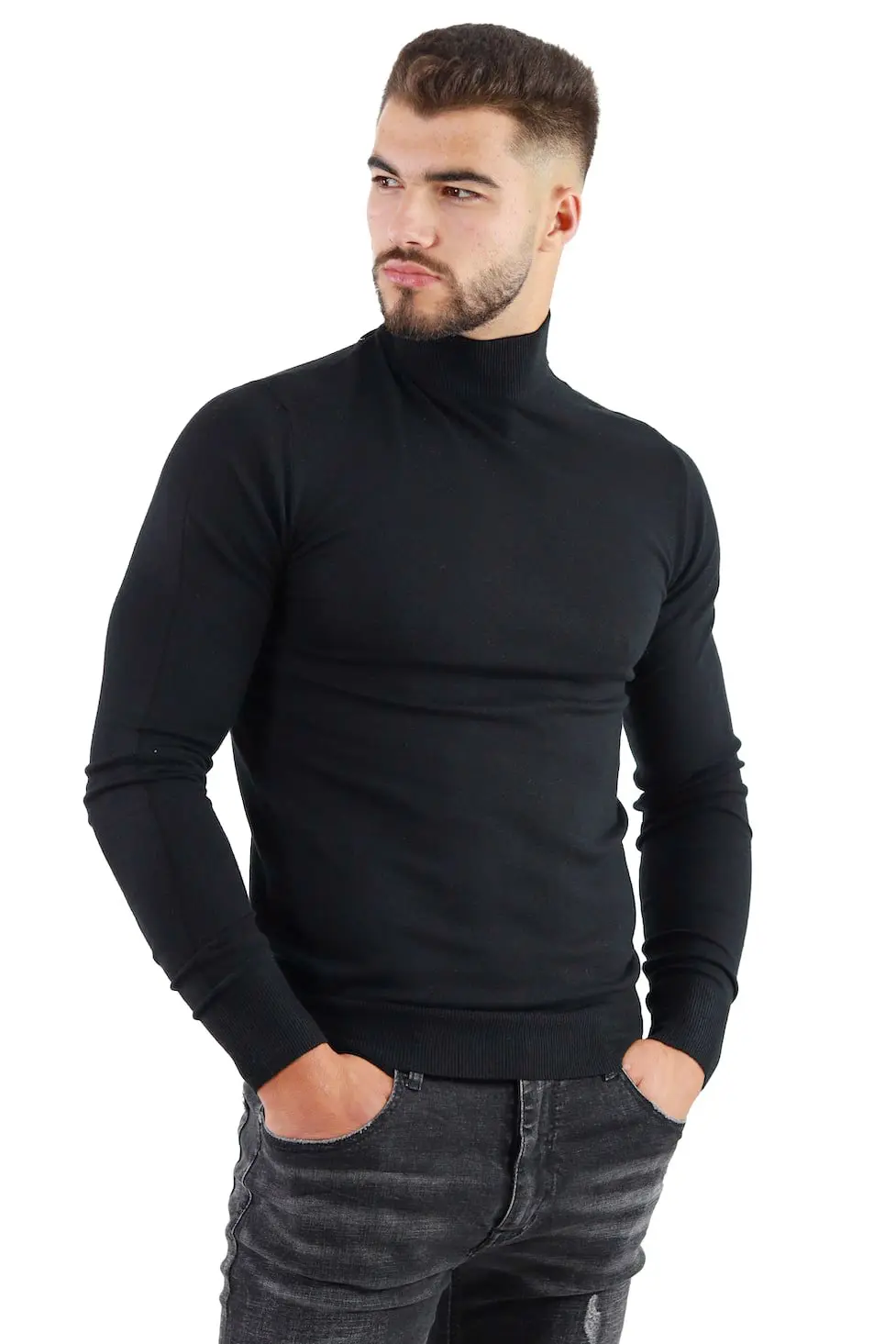 Barbati - Maleta barbati cu guler semi inalt neagra