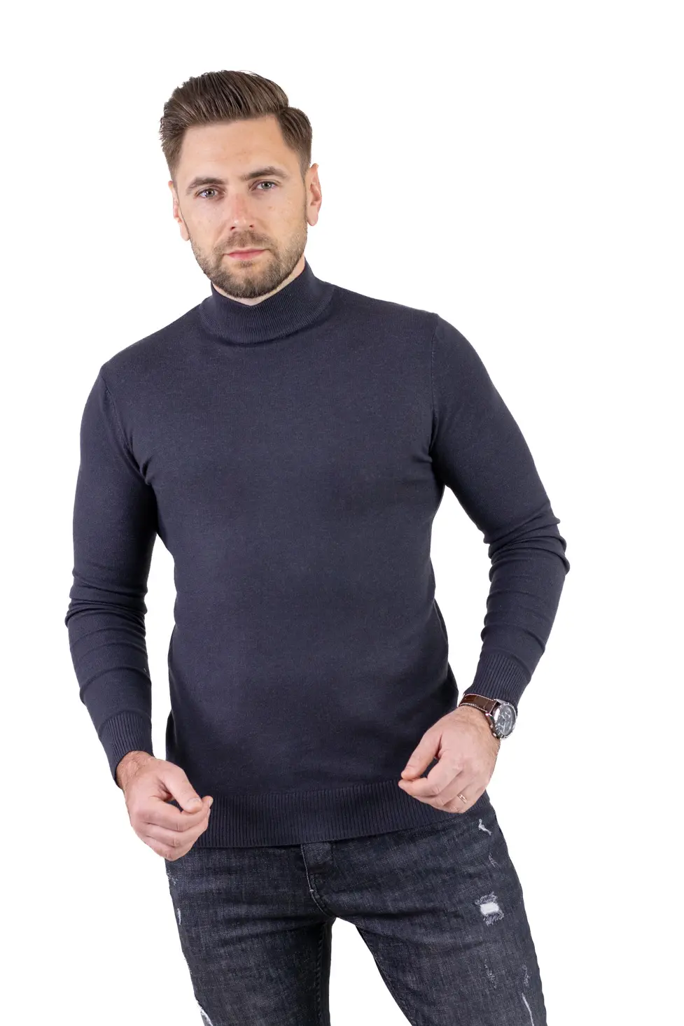 Noutati - Maletă bărbați gri închis cu guler semi-înalt – material fin și elastic