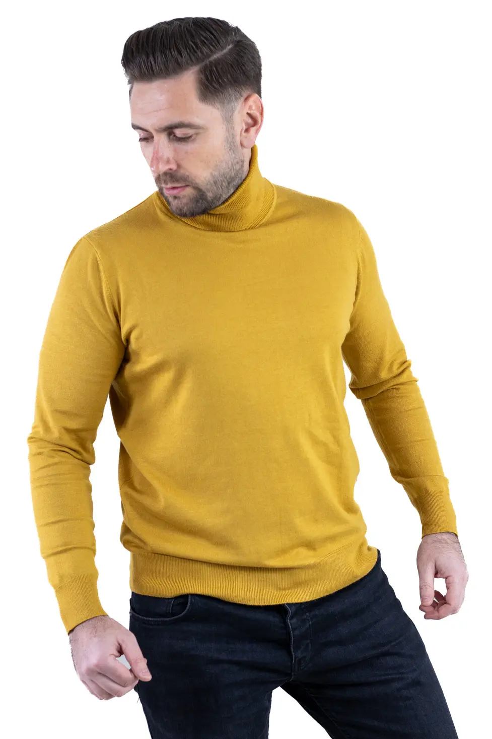 Maleta barbati regular fit cu guler inalt muștar [3]