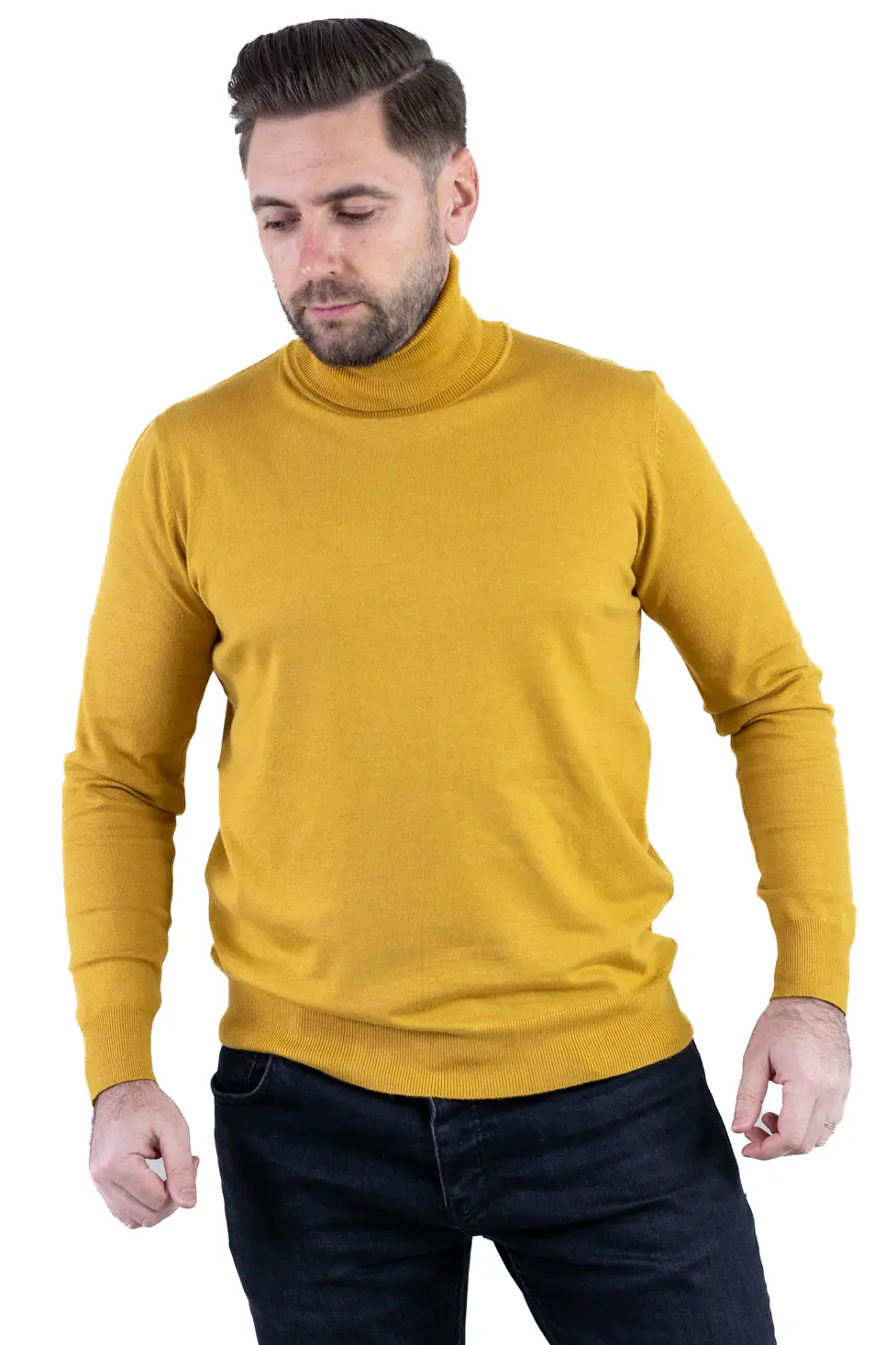 Noutati - Maleta barbati regular fit cu guler inalt muștar