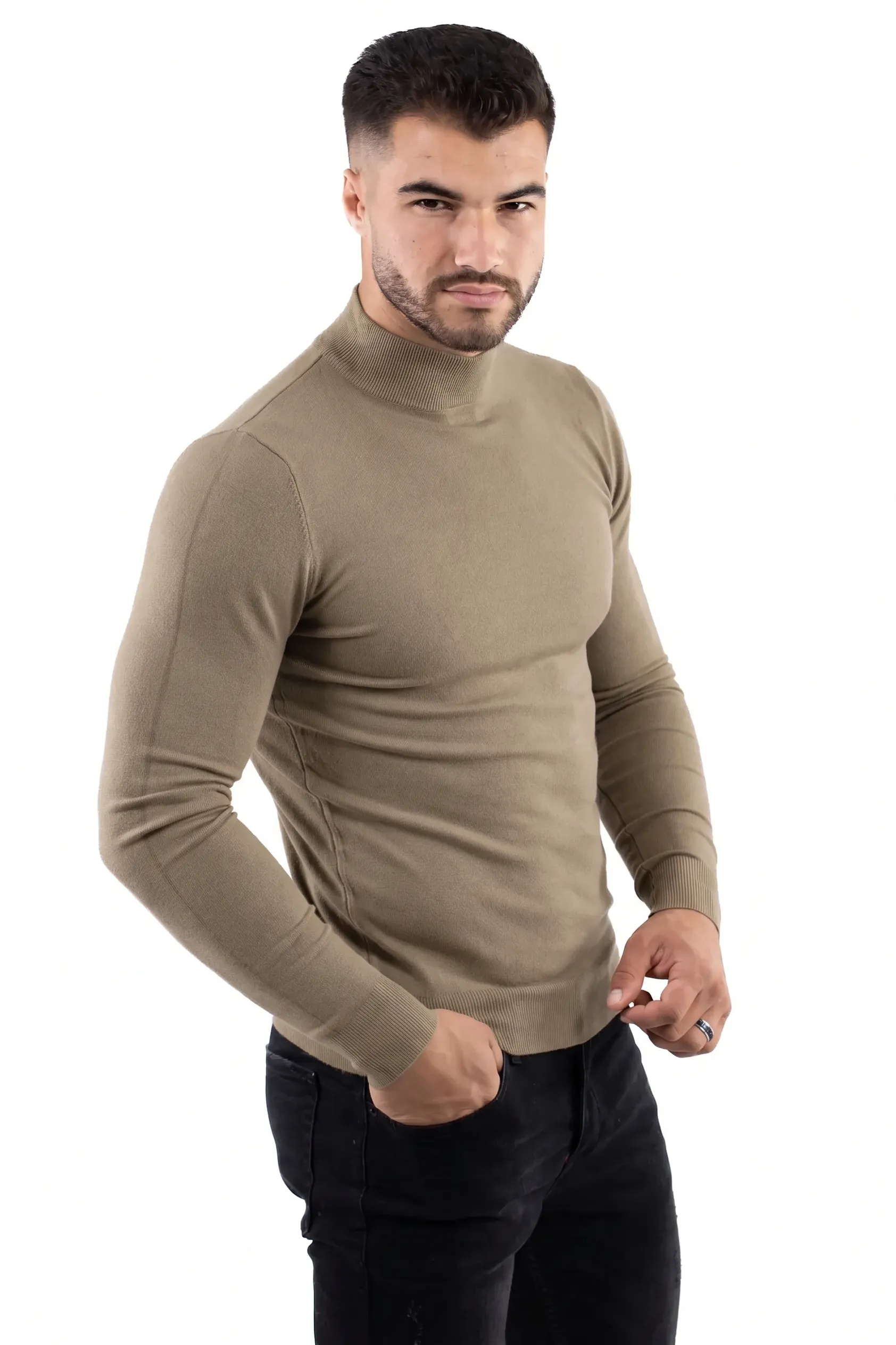 Maleta barbati khaki cu guler semi inalt [1]