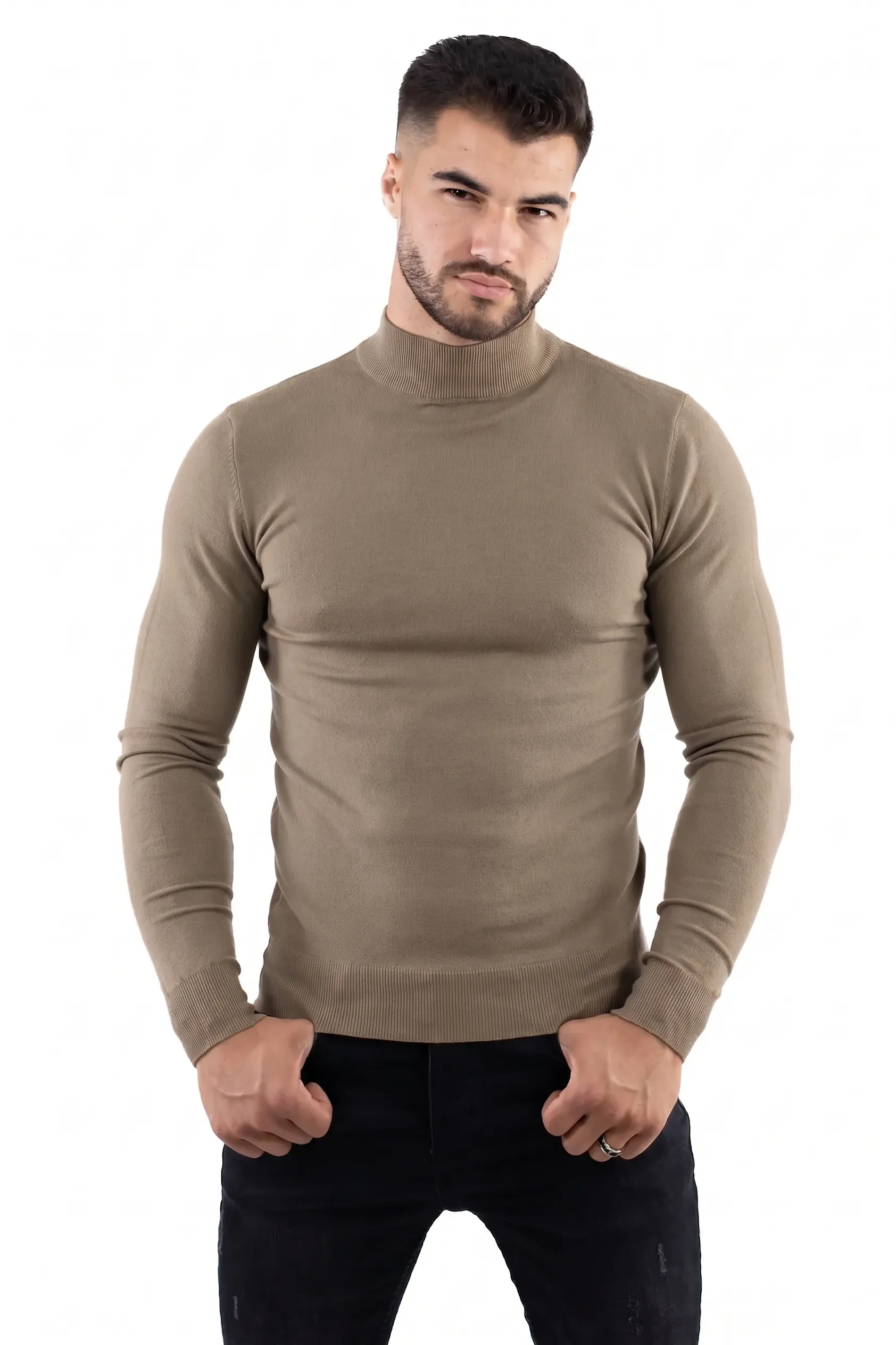 Maleta barbati khaki cu guler semi inalt [3]