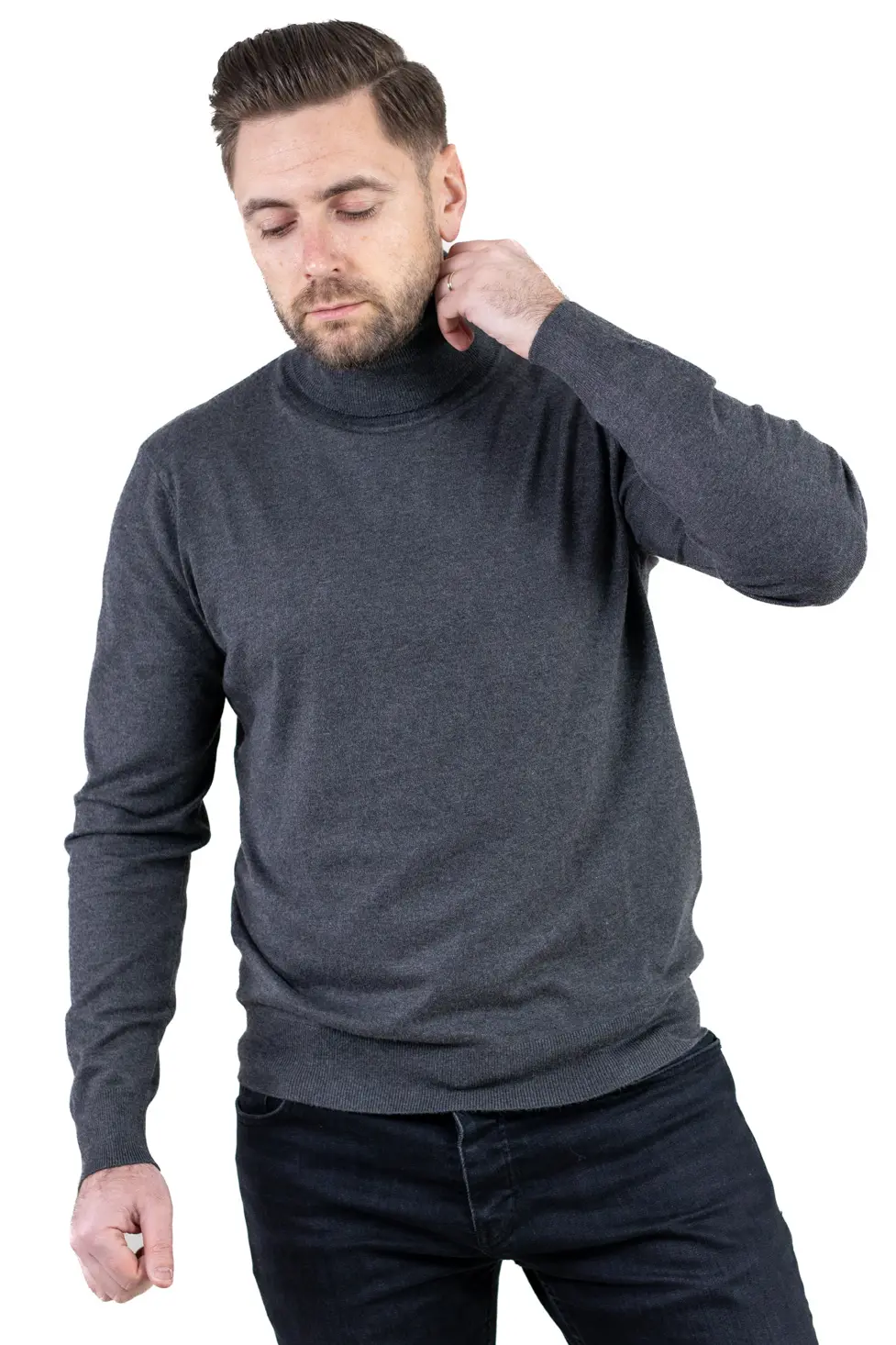 Maleta barbati regular fit cu guler inalt gri [6]