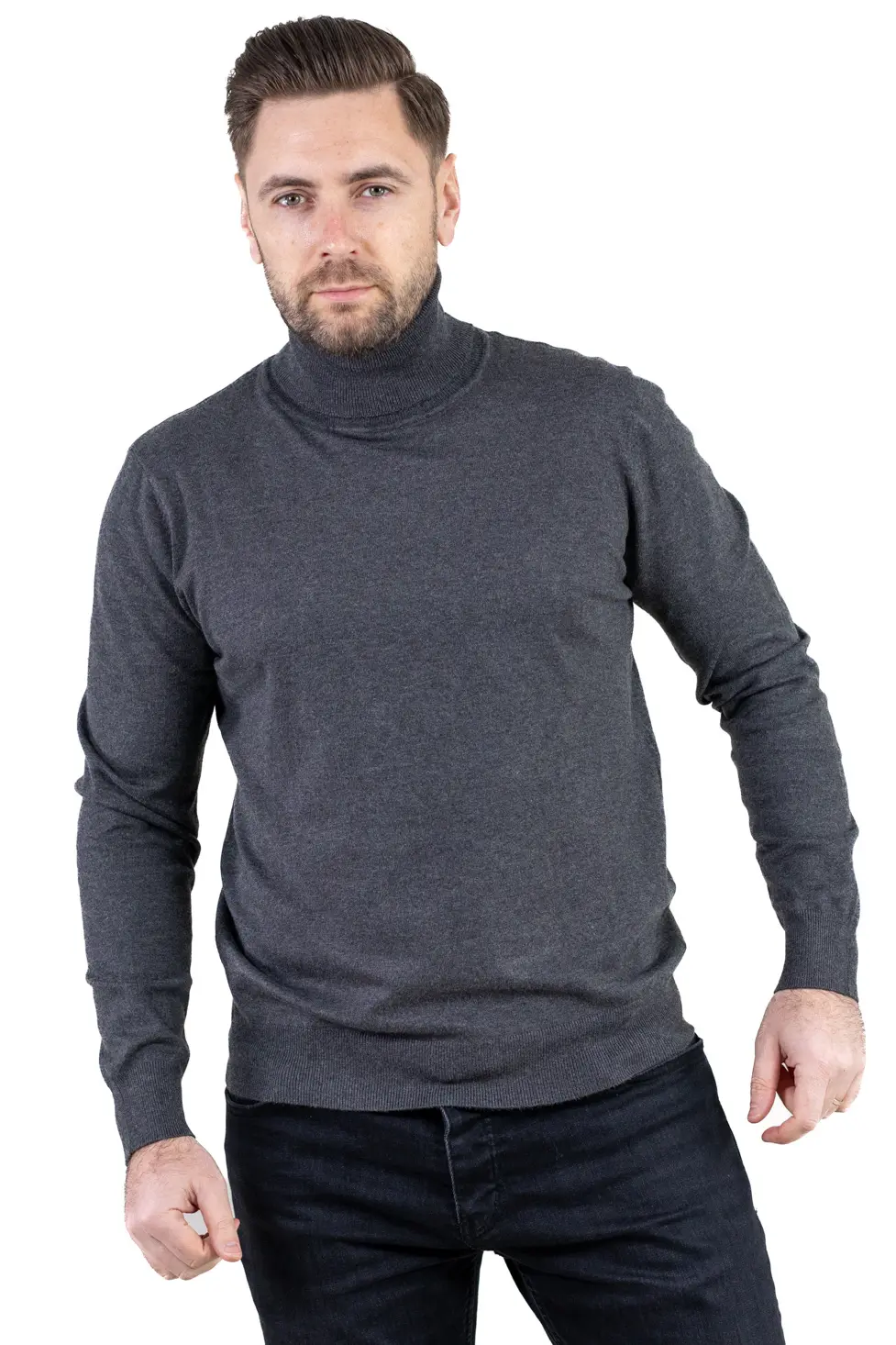 Noutati - Maleta barbati regular fit cu guler inalt gri