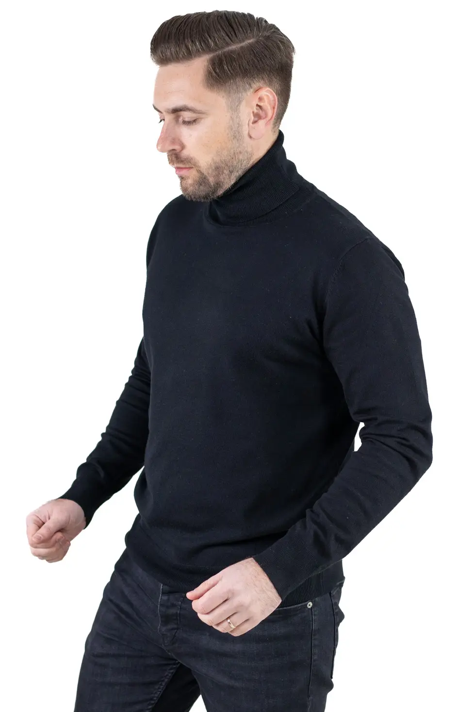 Maleta barbati regular fit cu guler inalt neagră [3]