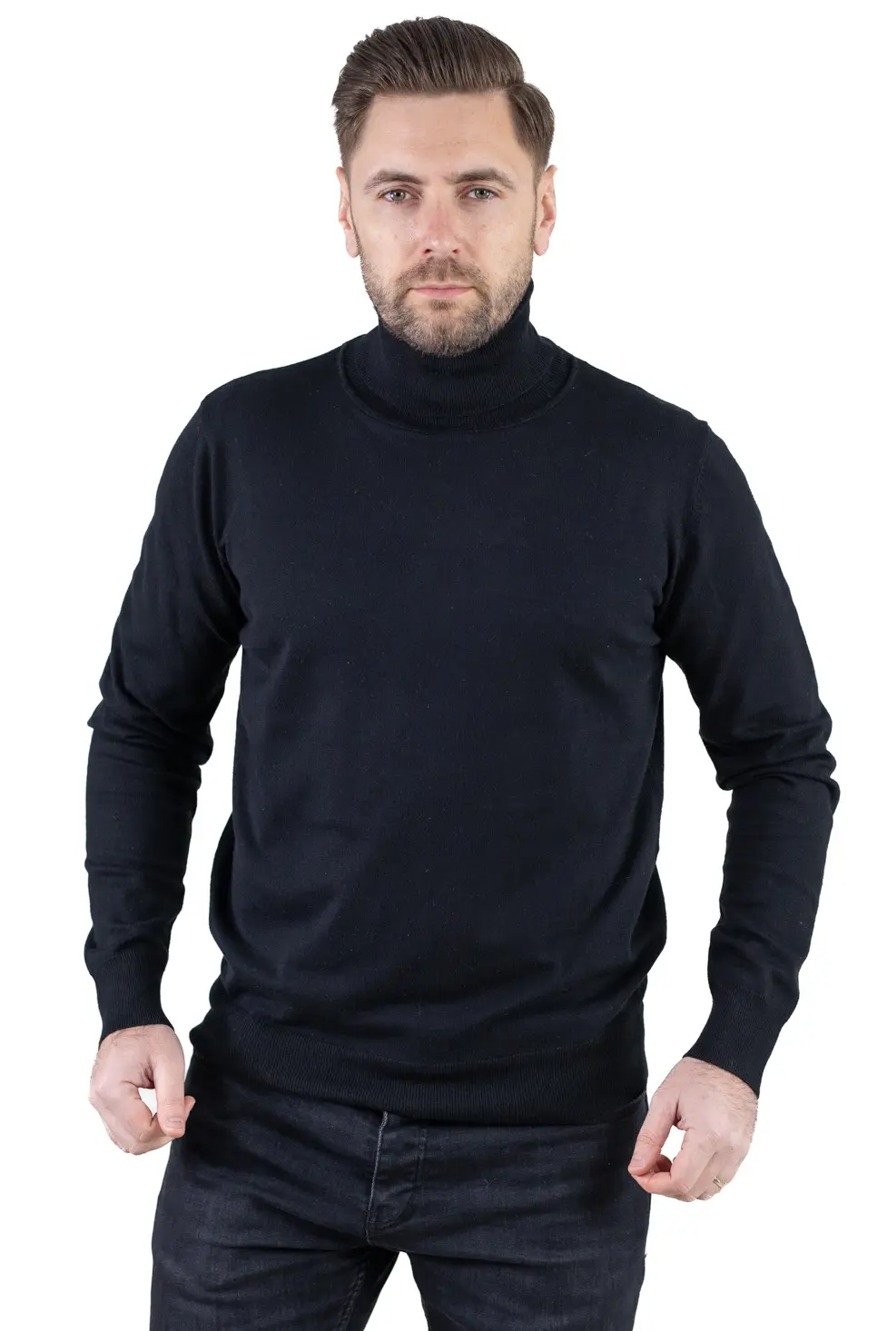 Noutati - Maleta barbati regular fit cu guler inalt neagră