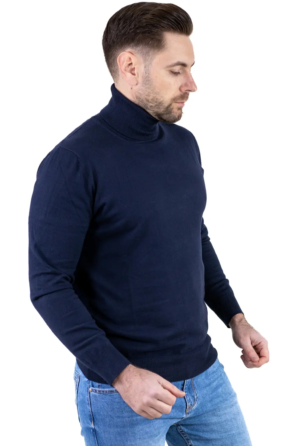 Maleta barbati regular fit cu guler inalt bleumarin [5]