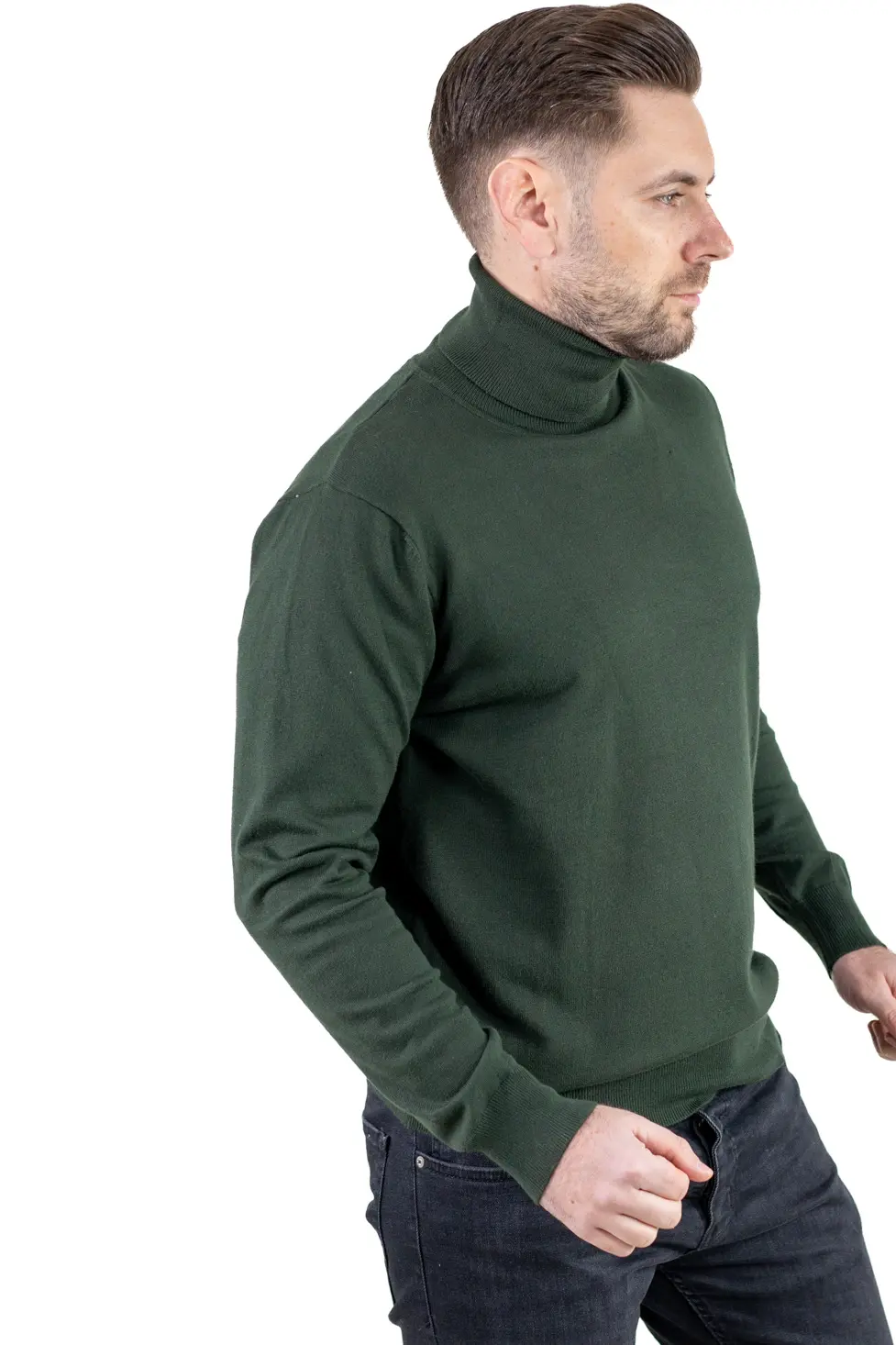 Maleta barbati regular fit cu guler inalt verde militar [3]