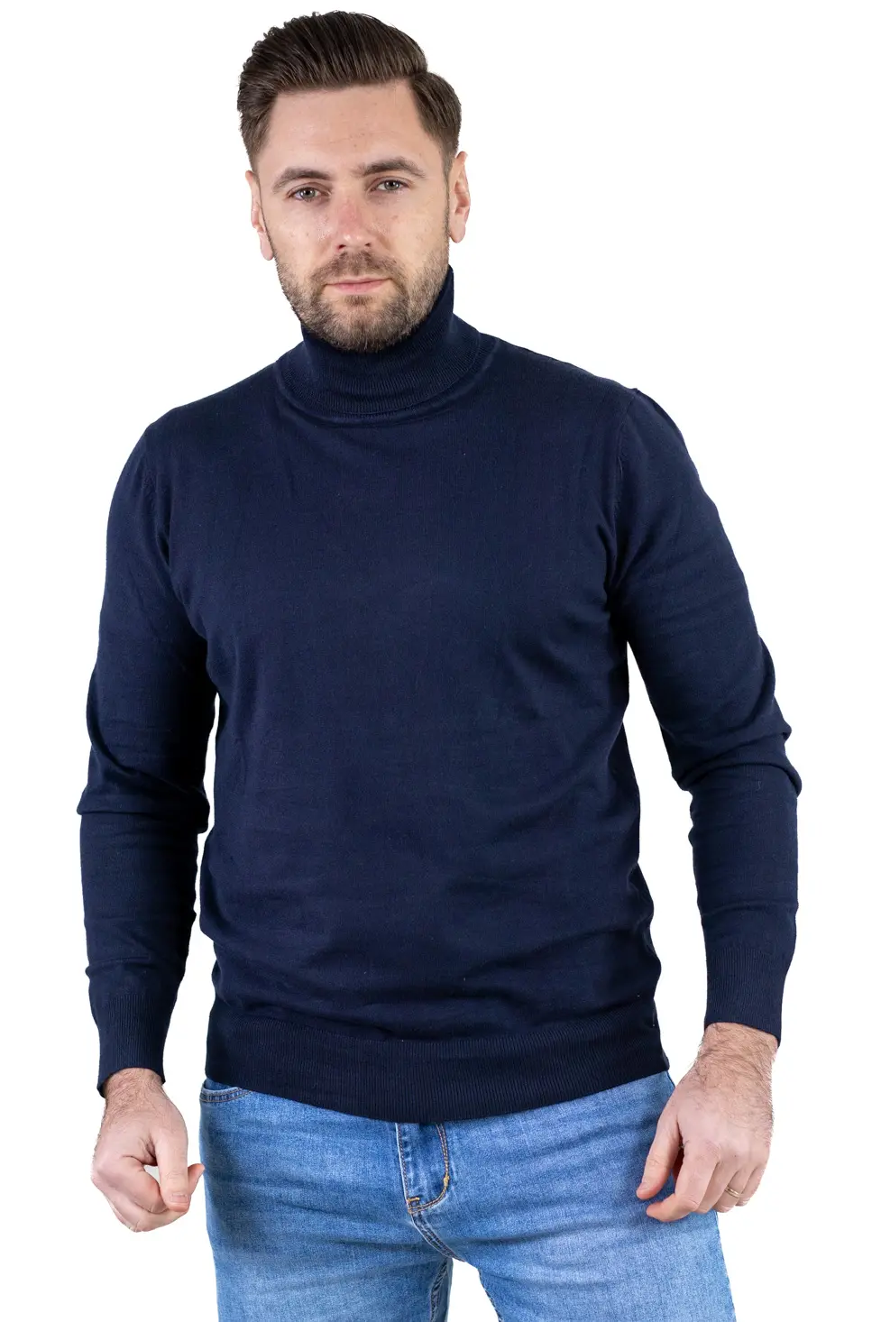 Noutati - Maleta barbati regular fit cu guler inalt bleumarin