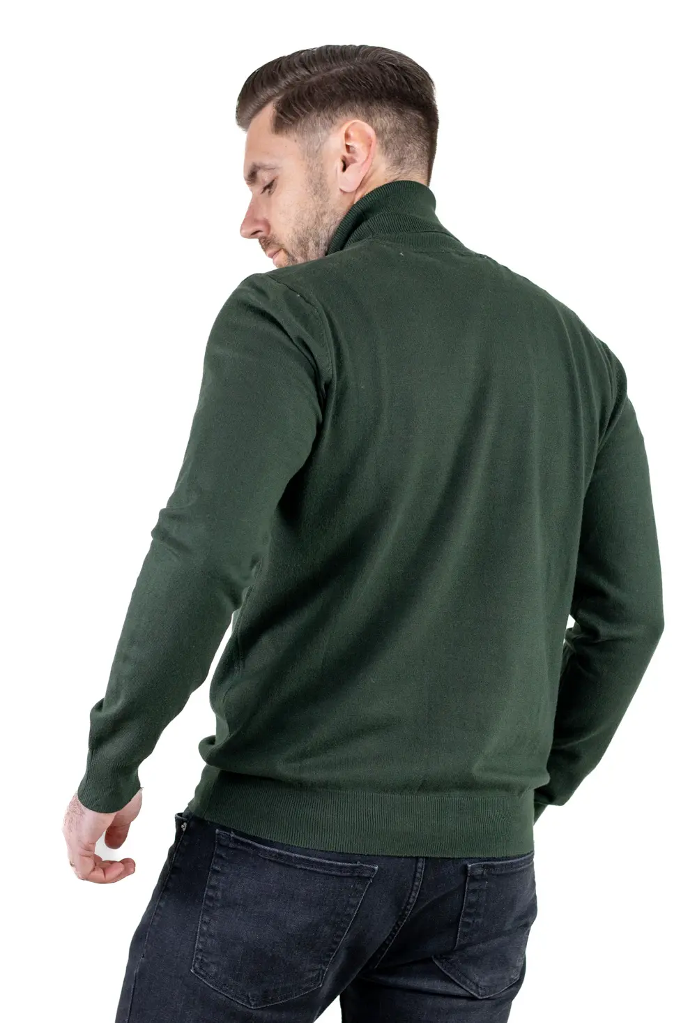 Maleta barbati regular fit cu guler inalt verde militar [5]
