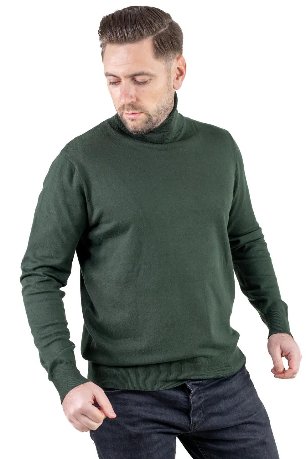 Maleta barbati regular fit cu guler inalt verde militar [2]