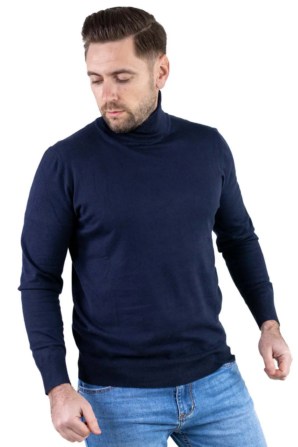 Maleta barbati regular fit cu guler inalt bleumarin [2]