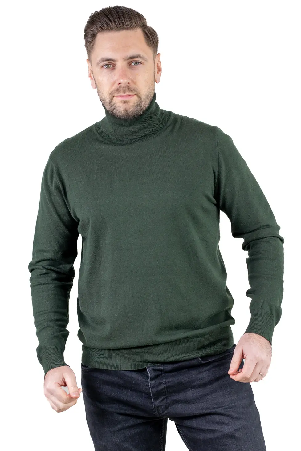 Noutati - Maleta barbati regular fit cu guler inalt verde militar
