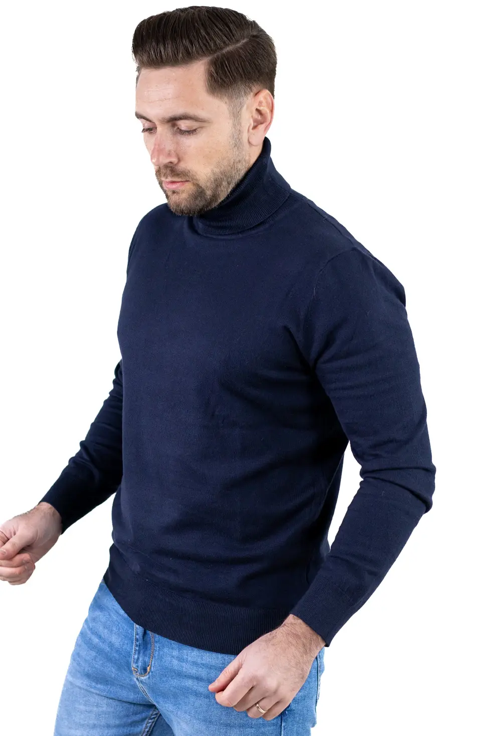 Maleta barbati regular fit cu guler inalt bleumarin [4]