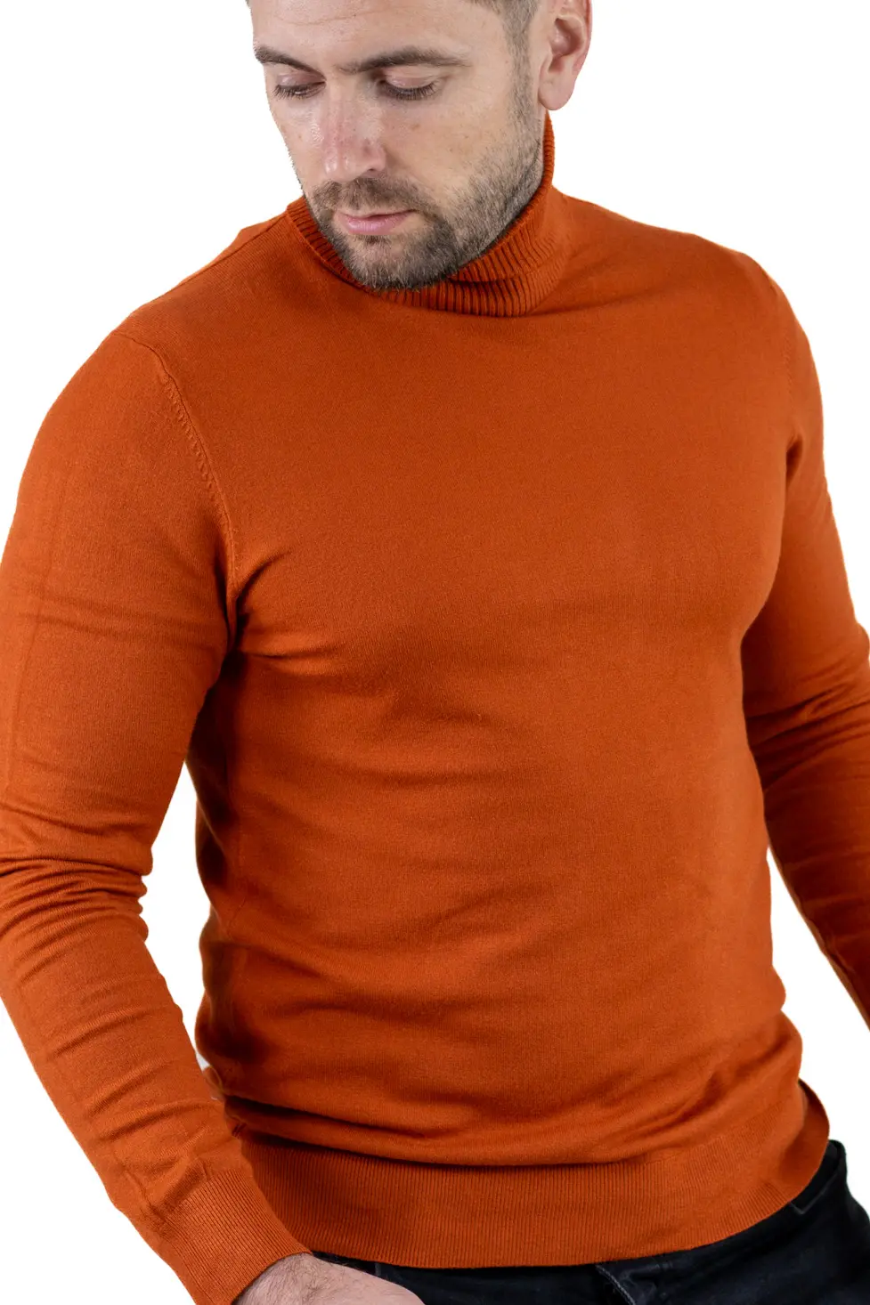 Maleta slim fit barbati cu guler inalt cărămizie [3]