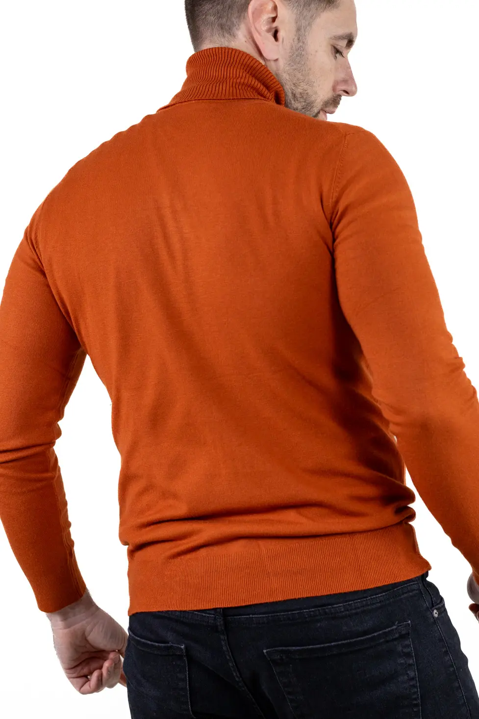 Maleta slim fit barbati cu guler inalt cărămizie [5]