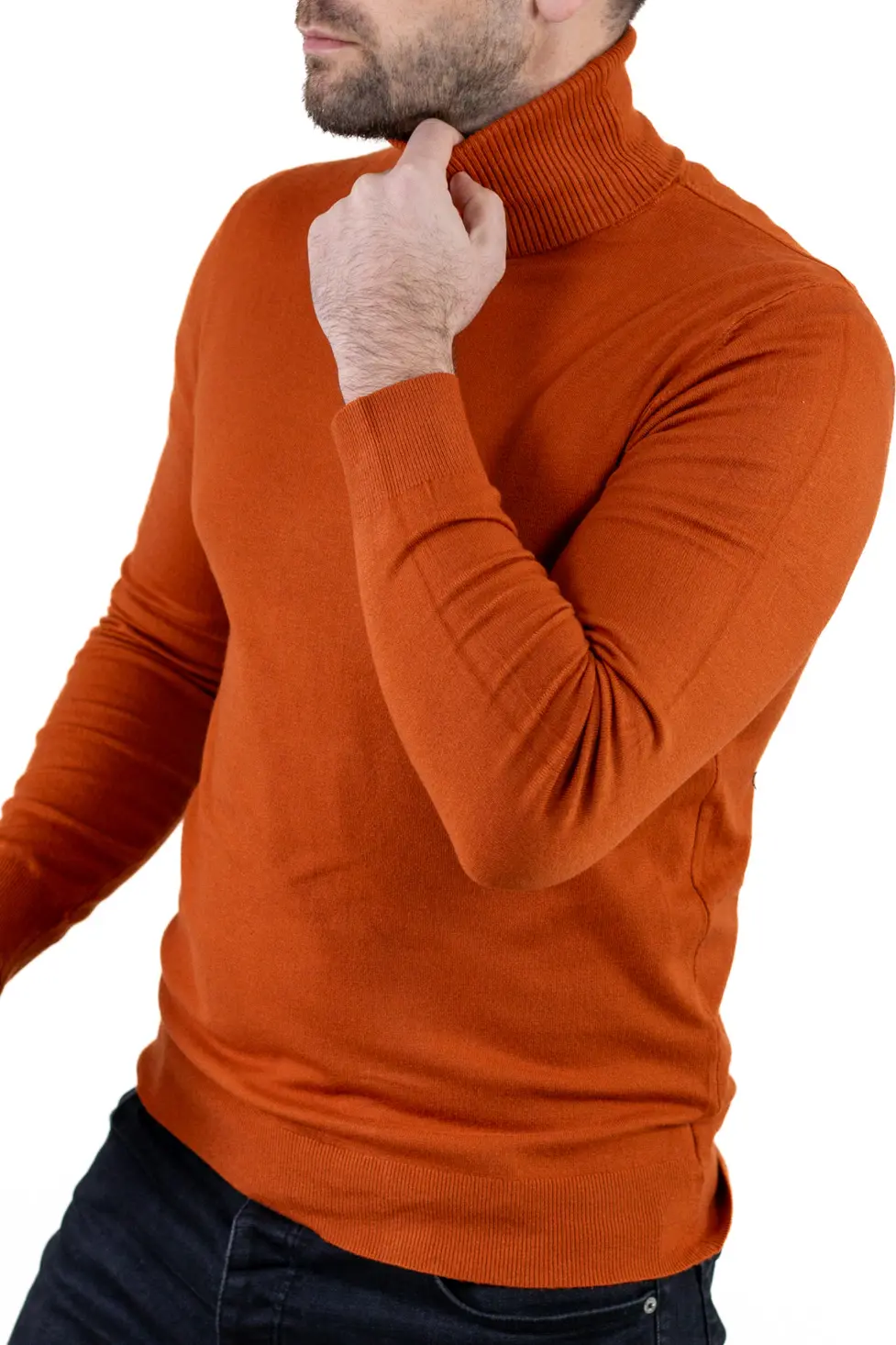 Maleta slim fit barbati cu guler inalt cărămizie [4]