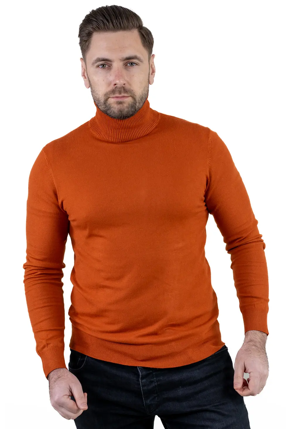 Maleta slim fit barbati cu guler inalt cărămizie [2]