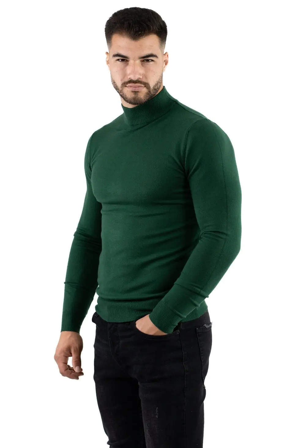 Maleta barbati verde cu guler semi inalt [3]