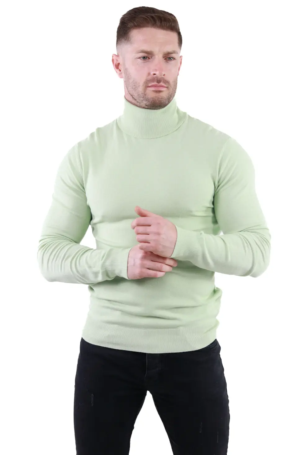 Maleta barbati verde pastel cu guler inalt [4]