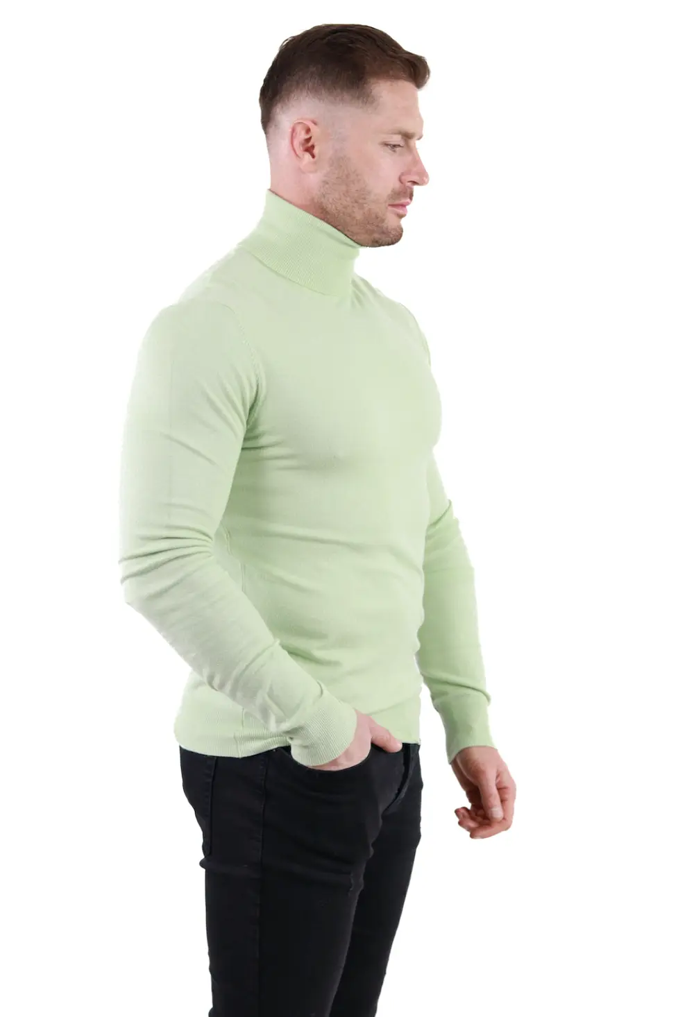 Barbati - Maleta barbati verde pastel cu guler inalt