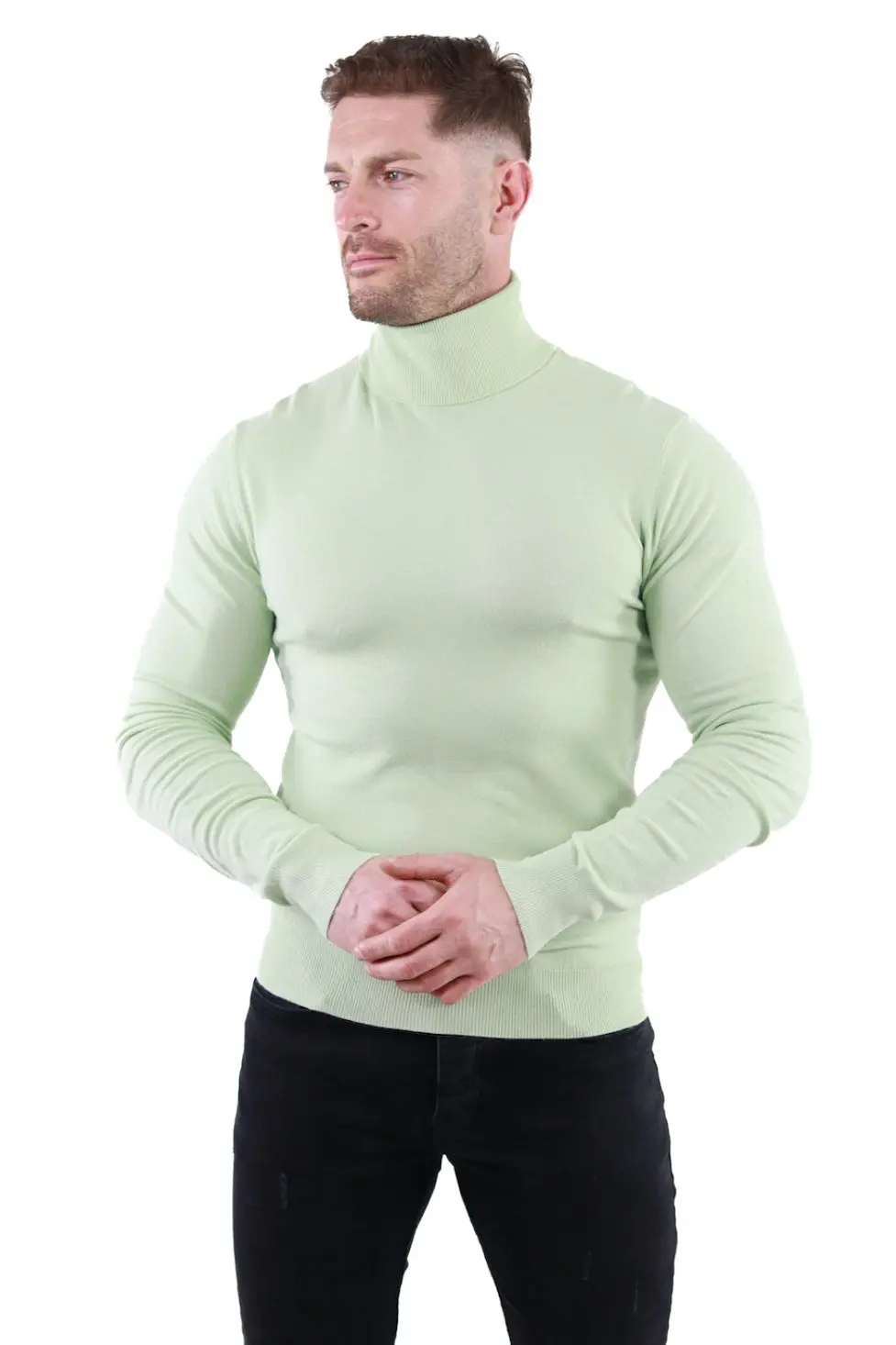 Maleta barbati verde pastel cu guler inalt [1]