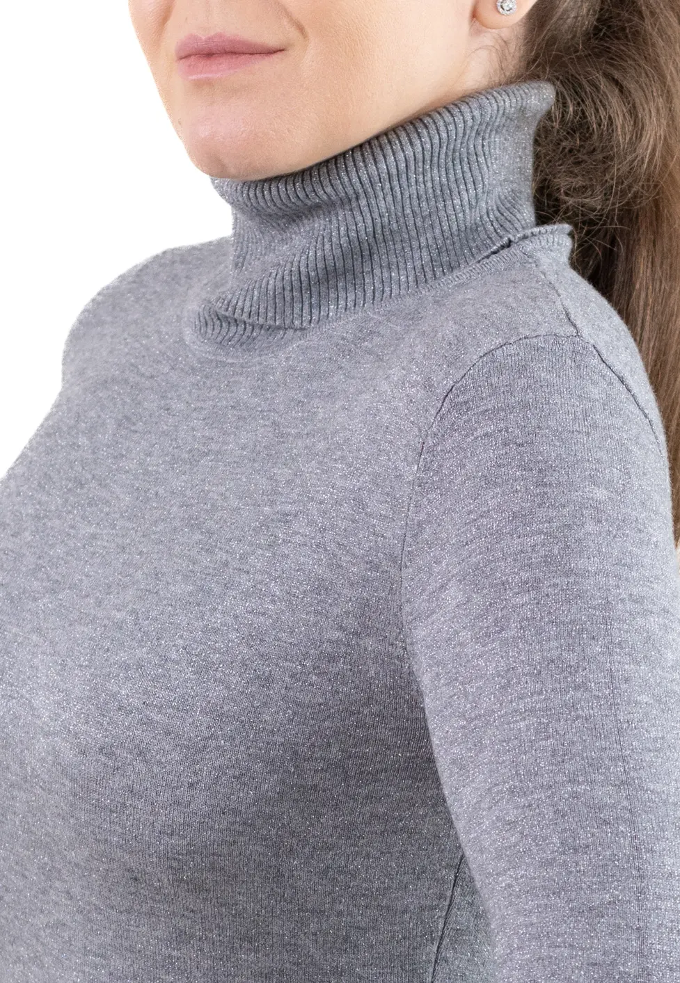 Maletă fină damă cu guler înalt și fir Lurex – elegantă și comodă [2]