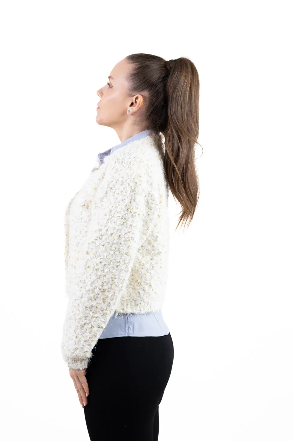 Cardigan buclé cu nasturi tip perlă – tricot elegant pentru femei [8]