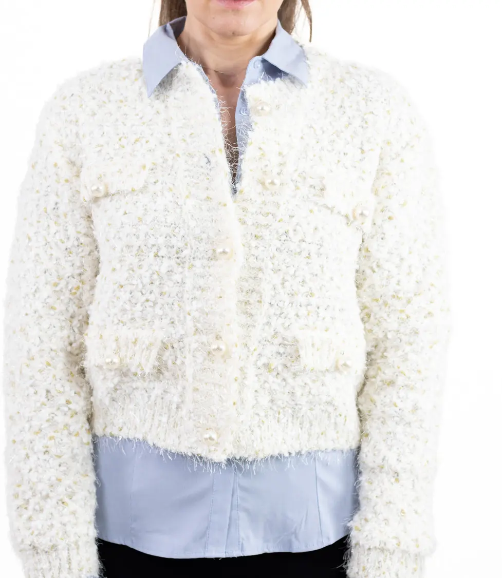 Cardigan buclé cu nasturi tip perlă – tricot elegant pentru femei [6]