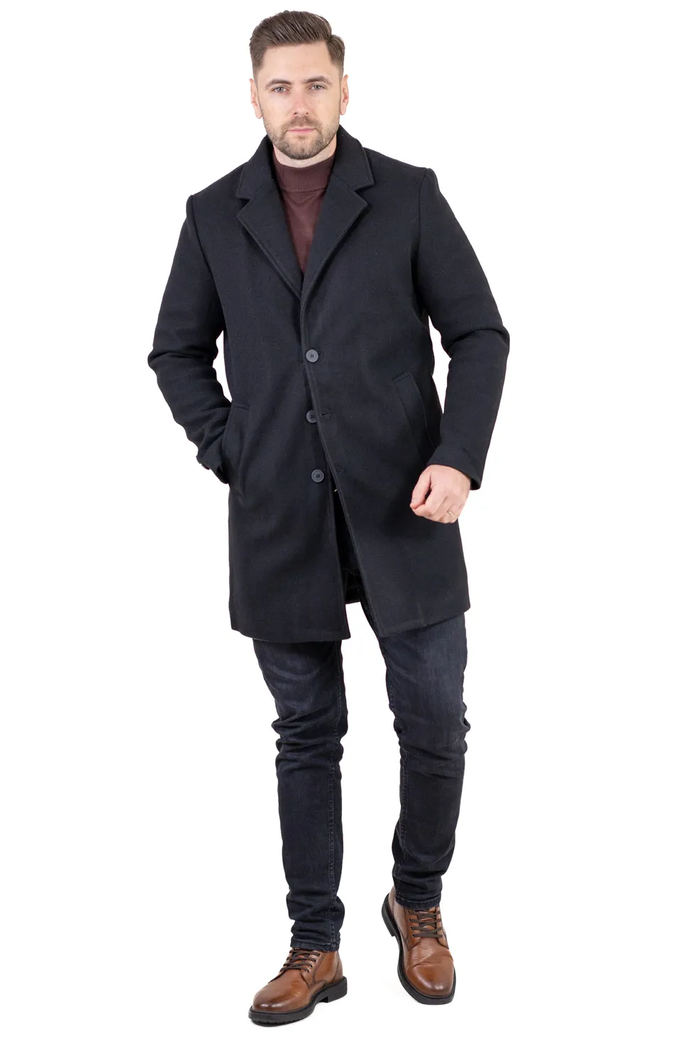 Geci de iarna - Palton barbati elegant negru cu interior matlasat