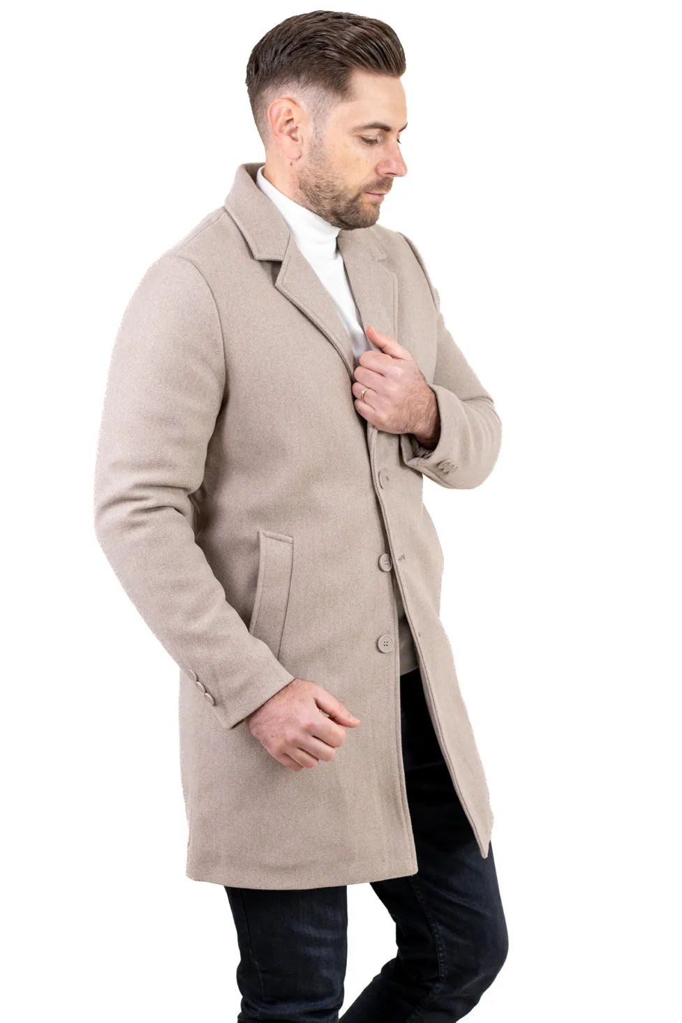 Palton barbati elegant crem cu interior matlasat [8]