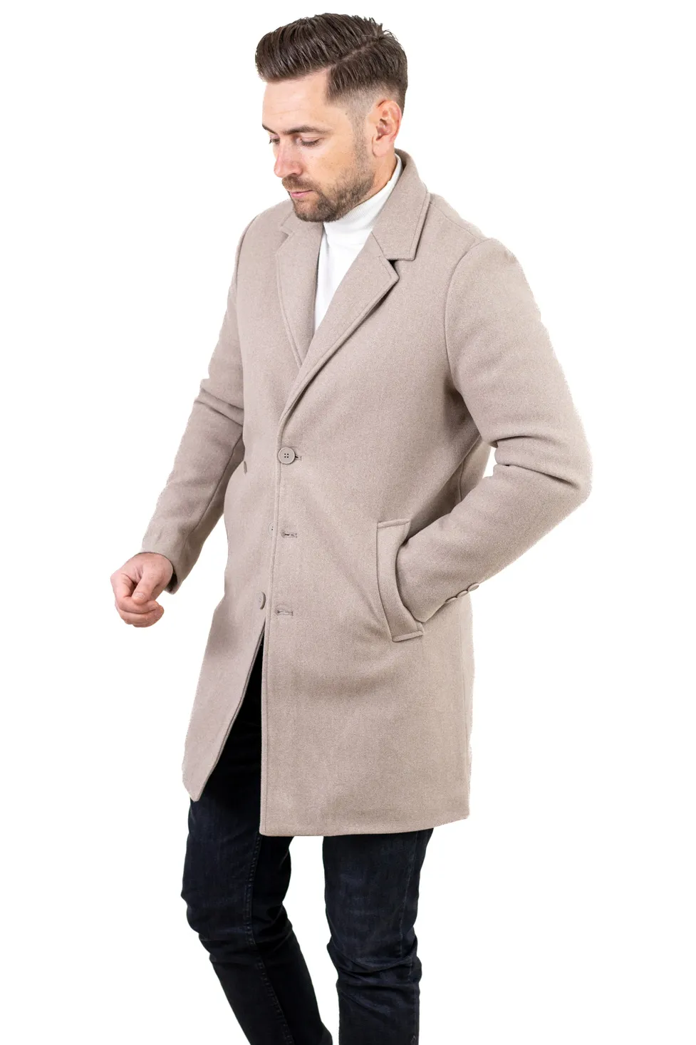 Palton barbati elegant crem cu interior matlasat [9]