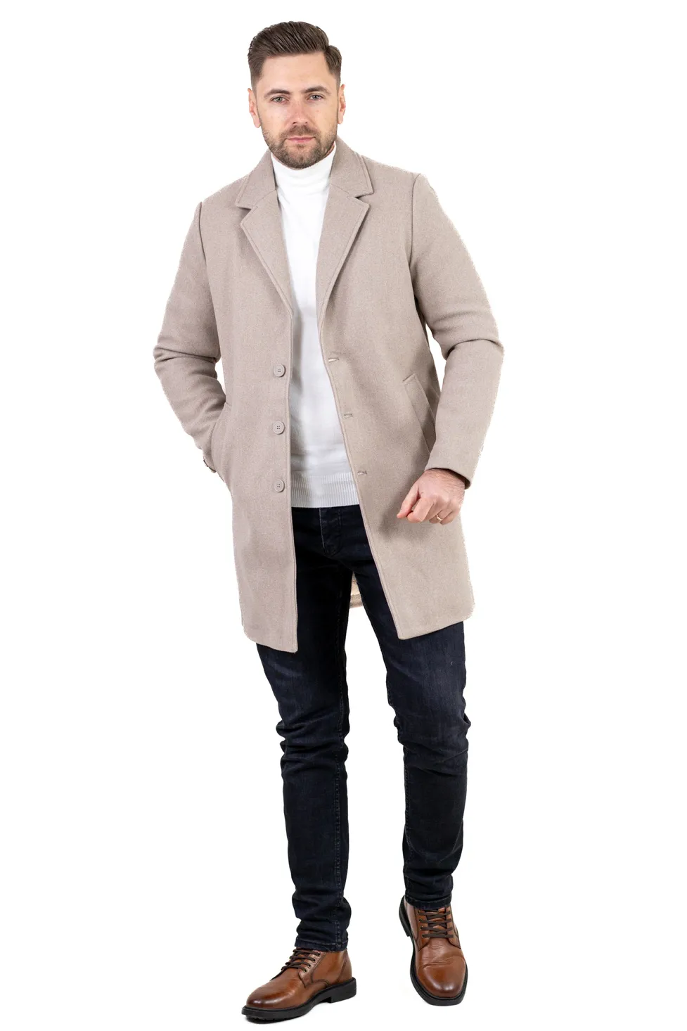 Palton barbati elegant crem cu interior matlasat [6]