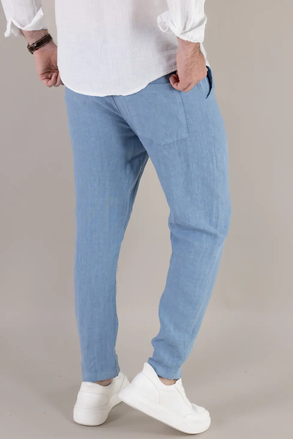 Pantaloni albastru ciel din in 100% conici – Made in Italy [2]