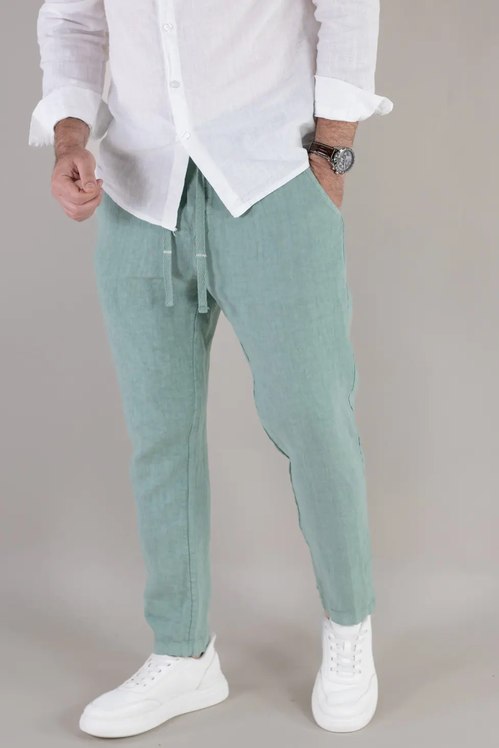 Pantaloni verde aqua din in 100% conici – Made in Italy [1]