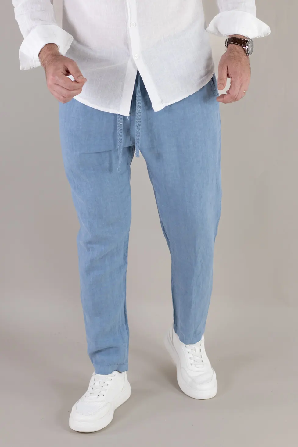 Pantaloni albastru ciel din in 100% conici – Made in Italy [5]