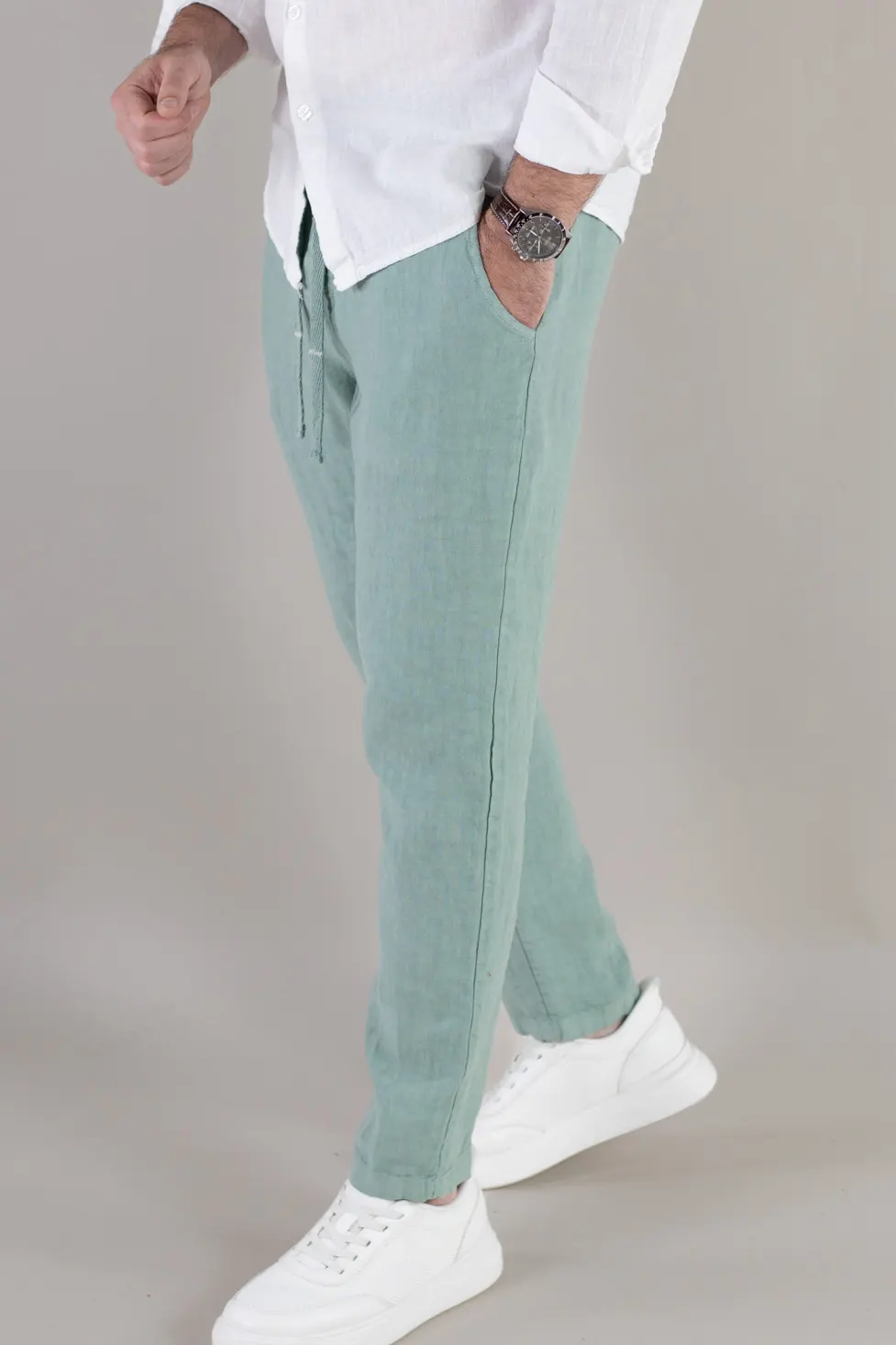 Pantaloni verde aqua din in 100% conici – Made in Italy [2]
