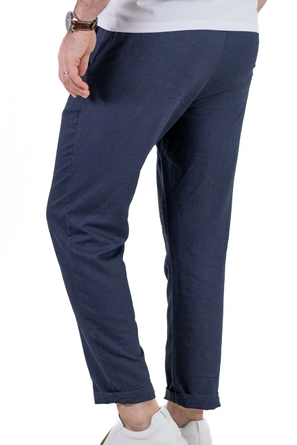 Pantaloni Bărbați In și Bumbac, Regular Fit, Talie Elastică cu Șnur, Bej/Cream, Colecția de Vară [2]