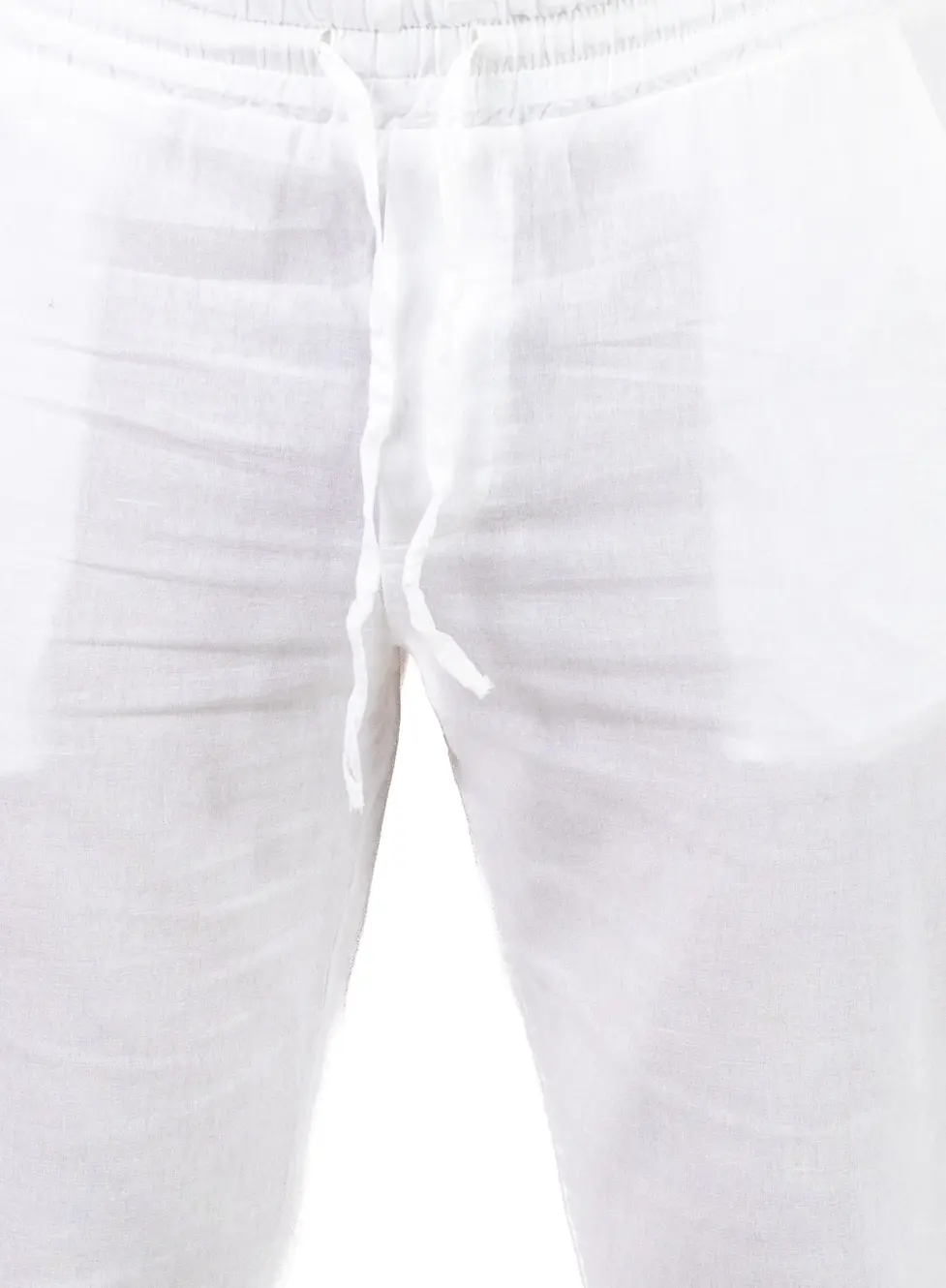 Pantaloni Bărbați In și Bumbac, Regular Fit, Talie Elastică cu Șnur, Bej/Cream, Colecția de Vară [5]