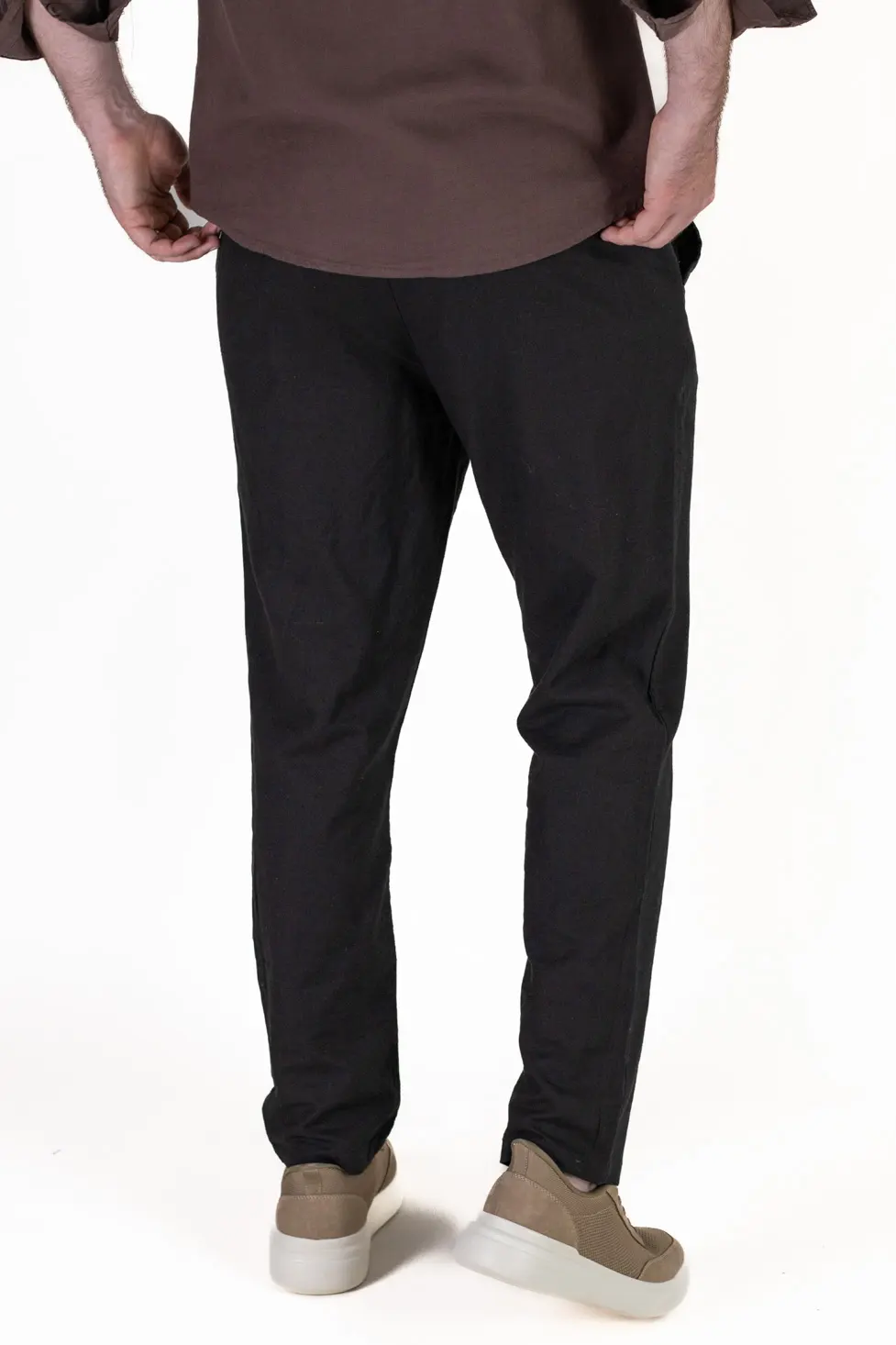 Pantaloni Bărbați In și Bumbac, Regular Fit, Talie Elastică cu Șnur, Bej/Cream, Colecția de Vară [6]