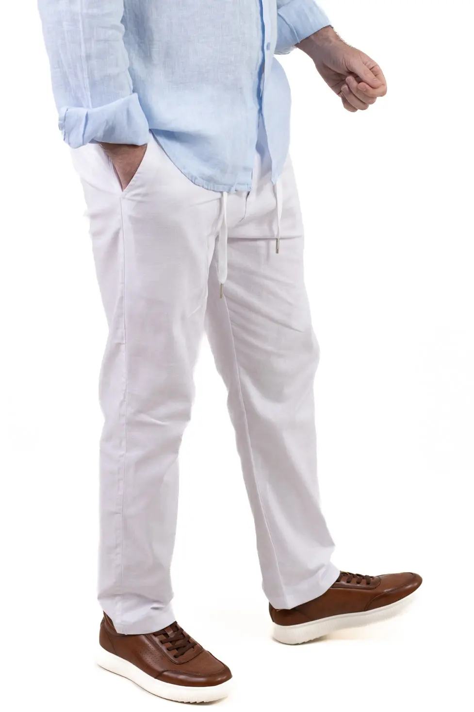 Pantaloni albi regular fit bumbac de vară [1]