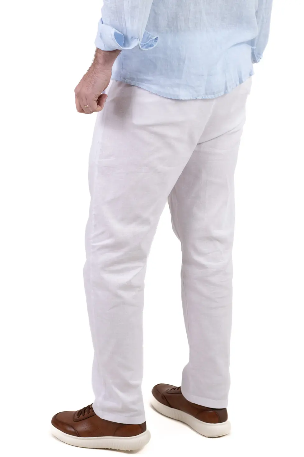 Pantaloni albi regular fit bumbac de vară [3]