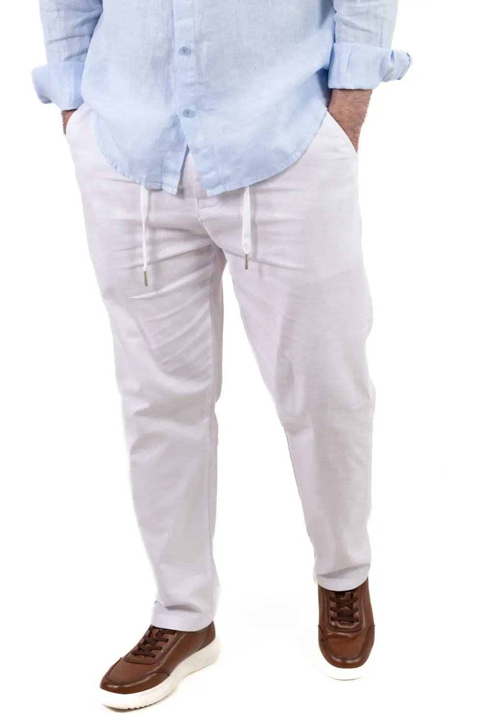 Pantaloni albi regular fit bumbac de vară [6]