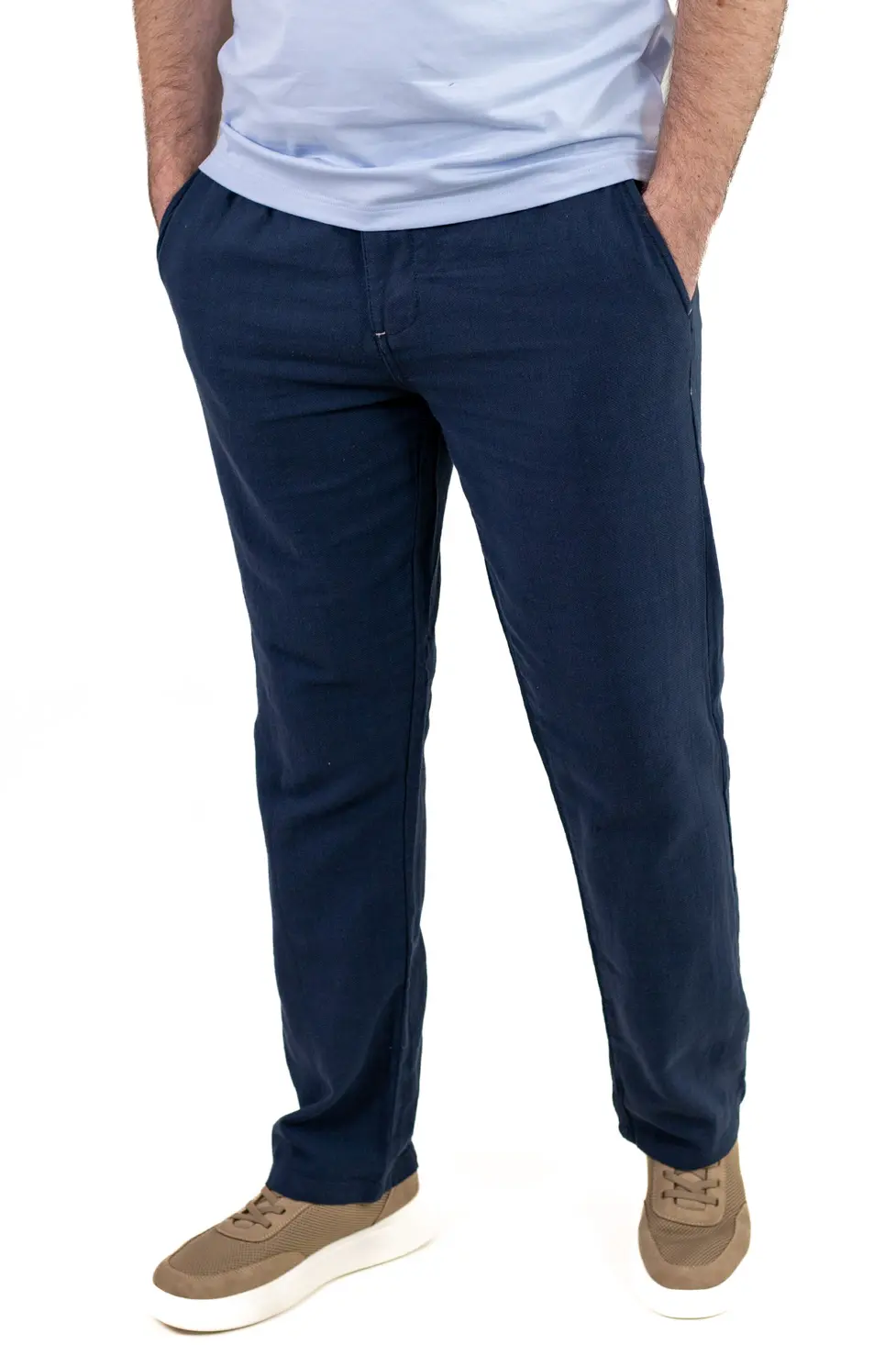 Pantaloni Bărbați Vară Regular Fit, 100% Bumbac, Talie Elastică, bleumarin [5]
